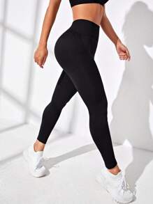 Easithlete Wide Waistband Sports Leggings Yoga Women Pants - Black - View 5