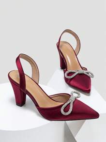 女士粗跟水鑽派對高跟鞋高跟鞋 - 酒紅色 - 查看 1