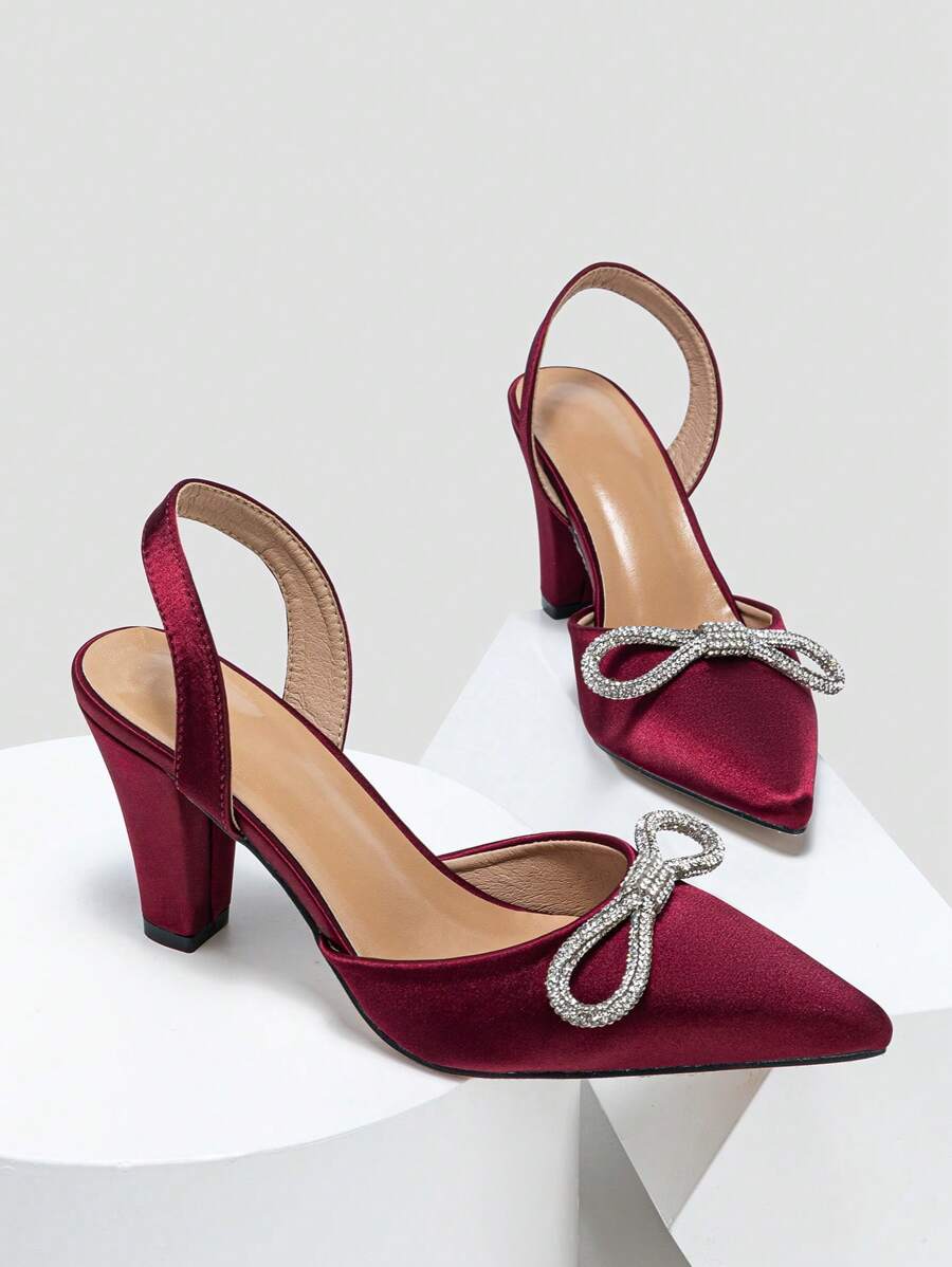 女士粗跟水鑽派對高跟鞋高跟鞋 - 酒紅色 - 查看 1
