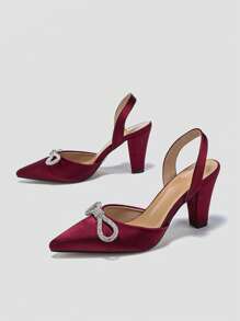 女士粗跟水鑽派對高跟鞋高跟鞋 - 酒紅色 - 查看 2