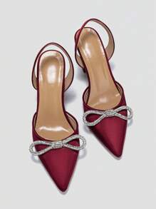 女士粗跟水鑽派對高跟鞋高跟鞋 - 酒紅色 - 查看 3