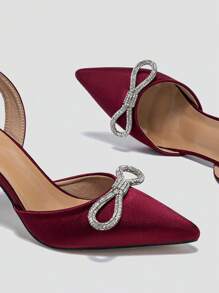 女士粗跟水鑽派對高跟鞋高跟鞋 - 酒紅色 - 查看 5