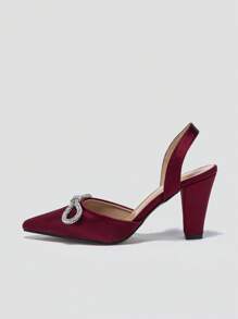 女士粗跟水鑽派對高跟鞋高跟鞋 - 酒紅色 - 查看 7