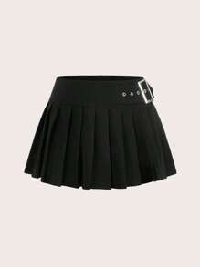 SHEIN ICON Hơn Chất rắn Chân Váy xếp ly - màu đen - Xem 1