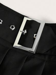 SHEIN ICON Hơn Chất rắn Chân Váy xếp ly - màu đen - Xem 3