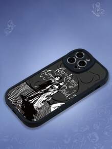 Corpse Bride | ROMWE 1pc Letter Ghost Graphic TPU Phone Case Compatible With IPhone - Black - View 2