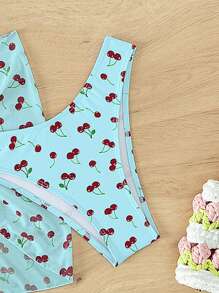 櫻桃圖案三角杯比基尼泳裝附沙灘裙