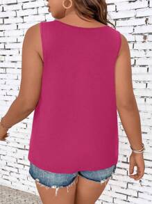 SHEIN LUNE Plus Enfärgat V Hals Linnen - Skrikrosa - Visa 2