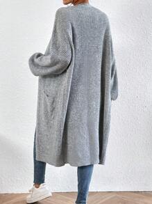 SHEIN Frenchy Áo khoác cardigan thả vai hai túi - Màu Xám nhạt - Xem 3