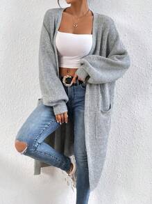 SHEIN Frenchy Áo khoác cardigan thả vai hai túi - Màu Xám nhạt - Xem 5