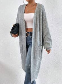 SHEIN Frenchy Áo khoác cardigan thả vai hai túi - Màu Xám nhạt - Xem 6