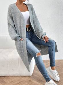 SHEIN Frenchy Áo khoác cardigan thả vai hai túi - Màu Xám nhạt - Xem 7