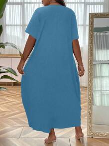 SHEIN LUNE Talla grande Vestido unicolor con bolsillo oculto - Neblina azul - Ver 2