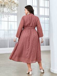 Modelyn 大碼流蘇邊繫腰帶洋裝 - 藕粉色 - 查看 2