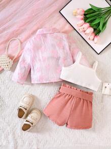 Baby Girl Appliques Shirt & Paperbag Waist Shorts & Cami Top - Multicolor - View 2