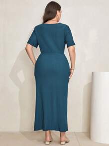 Mulvari Plus Twist Front Ribbed Knit Dress - Navy Blue - View 2