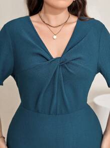Mulvari Plus Twist Front Ribbed Knit Dress - Navy Blue - View 4