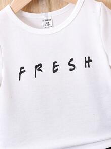 男嬰字母圖案T恤&翻蓋口袋長褲 - 彩色 - 查看 3