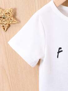 男嬰字母圖案T恤&翻蓋口袋長褲 - 彩色 - 查看 5