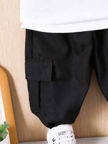 男嬰字母圖案T恤&翻蓋口袋長褲 - 彩色 - 查看 6