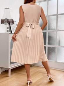 SHEIN Franclia Hơn Mặt trước xoắn Viền xếp Đầm - Màu be - Xem 2