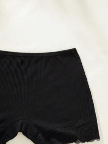 SHEIN Shorts con borde de encaje sólido antiexposición - Negro - Ver 6