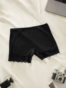 SHEIN Shorts con borde de encaje sólido antiexposición - Negro - Ver 7