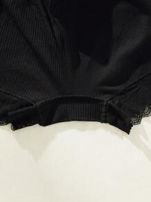 SHEIN Shorts con borde de encaje sólido antiexposición - Negro - Ver 8