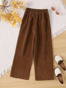 SHEIN 女大童紐扣細節闊腿褲 - 棕色 - 查看 2