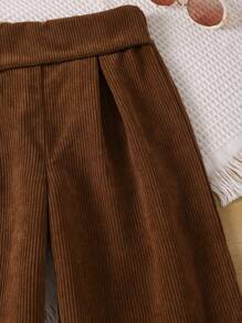 SHEIN 女大童紐扣細節闊腿褲 - 棕色 - 查看 3
