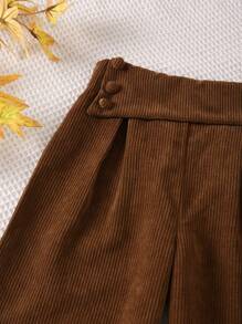 SHEIN 女大童紐扣細節闊腿褲 - 棕色 - 查看 5