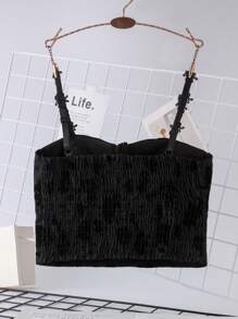 Tween Girl Floral Jacquard Cami Top - Black - View 2