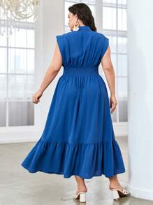 Mulvari Plus Solid Button Front Ruffle Hem Dress