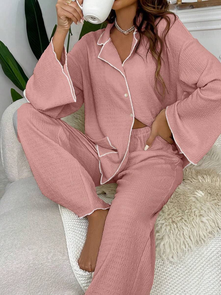Contrast Binding Lounge Set - Pink - View 1