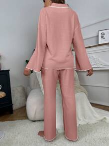 Contrast Binding Lounge Set - Pink - View 2