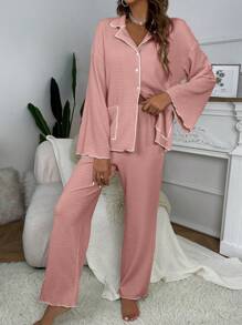 Contrast Binding Lounge Set - Pink - View 5