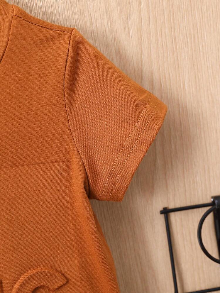 Đứa bé trai Thư dập nổi Áo thun & quần đùi - màu nâu - Xem 5