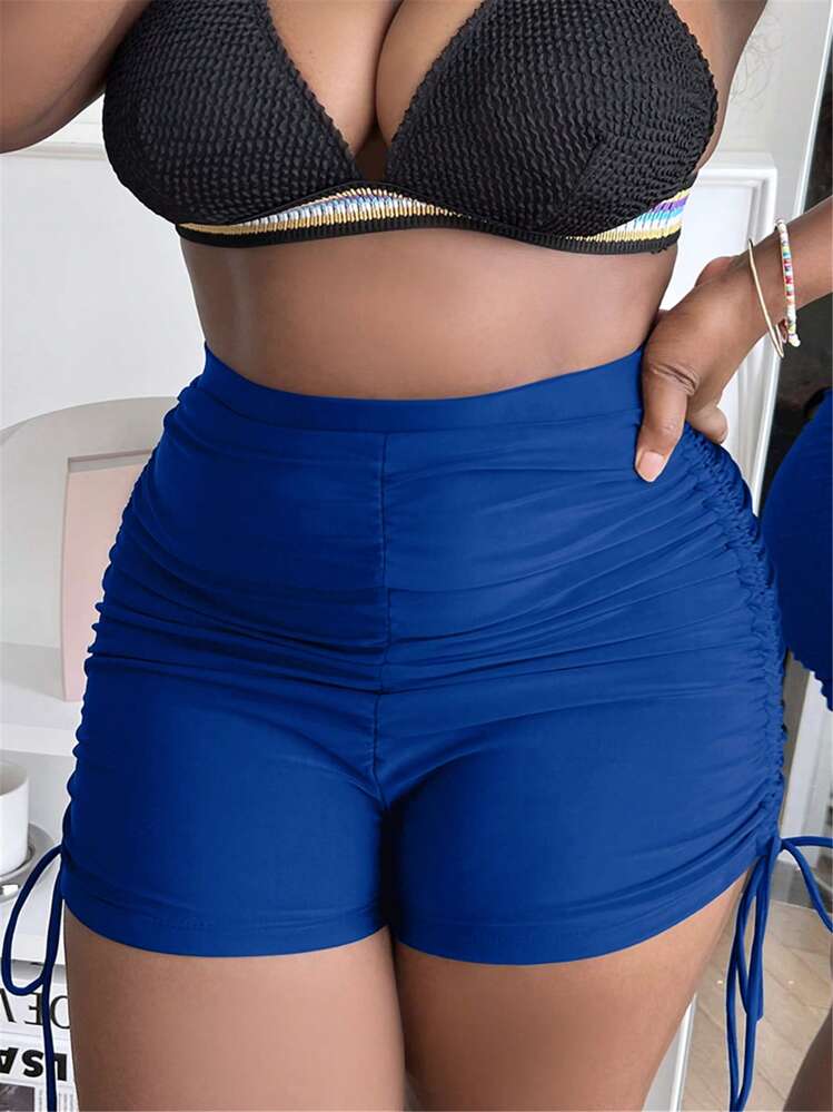 SHEIN Swim Curve Plus Drawstring Side Bikini Bottom - Blue - View 4