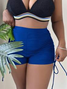 SHEIN Swim Curve 빅 사이즈 스트링 비키니 하의 - 블루 - 보기 5