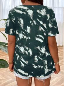 SHEIN LUNE 大碼紮染交叉T恤 - 墨綠色 - 查看 2