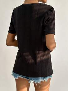 SHEIN Essnce Chất rắn Vòng cổ Áo thun - màu đen - Xem 2