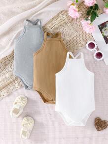 Đứa bé gái 3pcs Đồ đan Ribbed Áo liền quần dây treo - Nhiều màu - Xem 1