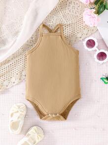 Đứa bé gái 3pcs Đồ đan Ribbed Áo liền quần dây treo - Nhiều màu - Xem 3