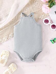 Đứa bé gái 3pcs Đồ đan Ribbed Áo liền quần dây treo - Nhiều màu - Xem 4