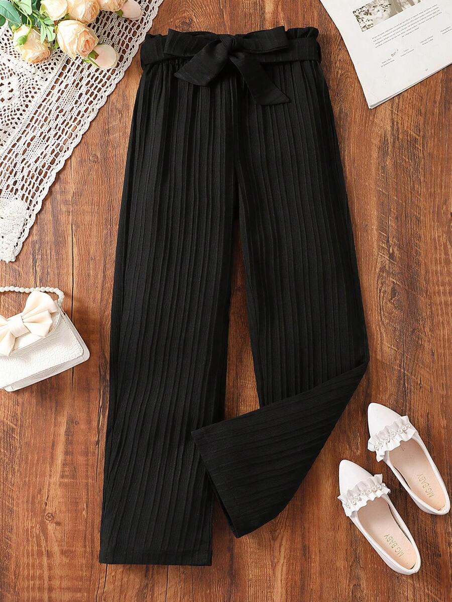 Sparklyn 女大童紙袋腰腰帶長褲 - 黑色 - 查看 1