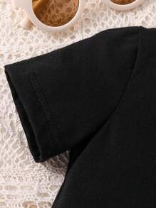 Đứa bé gái In kẻ sọc Cổ áo tương phản Xù Hoa Sen Đầm - màu đen - Xem 4