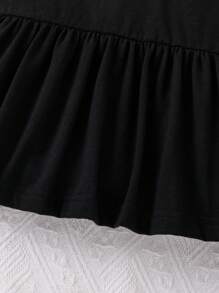 Đứa bé gái In kẻ sọc Cổ áo tương phản Xù Hoa Sen Đầm - màu đen - Xem 5