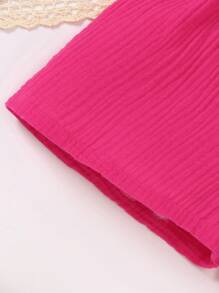 Young Girl Ruffle Trim Button Front Belted Romper - Hot Pink - View 5