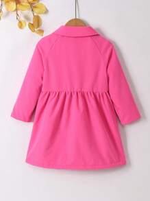 SHEIN Young Girl Raglan Sleeve Double Breasted Teddy Lined Coat - Hot Pink - View 2