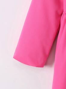 SHEIN Young Girl Raglan Sleeve Double Breasted Teddy Lined Coat - Hot Pink - View 4